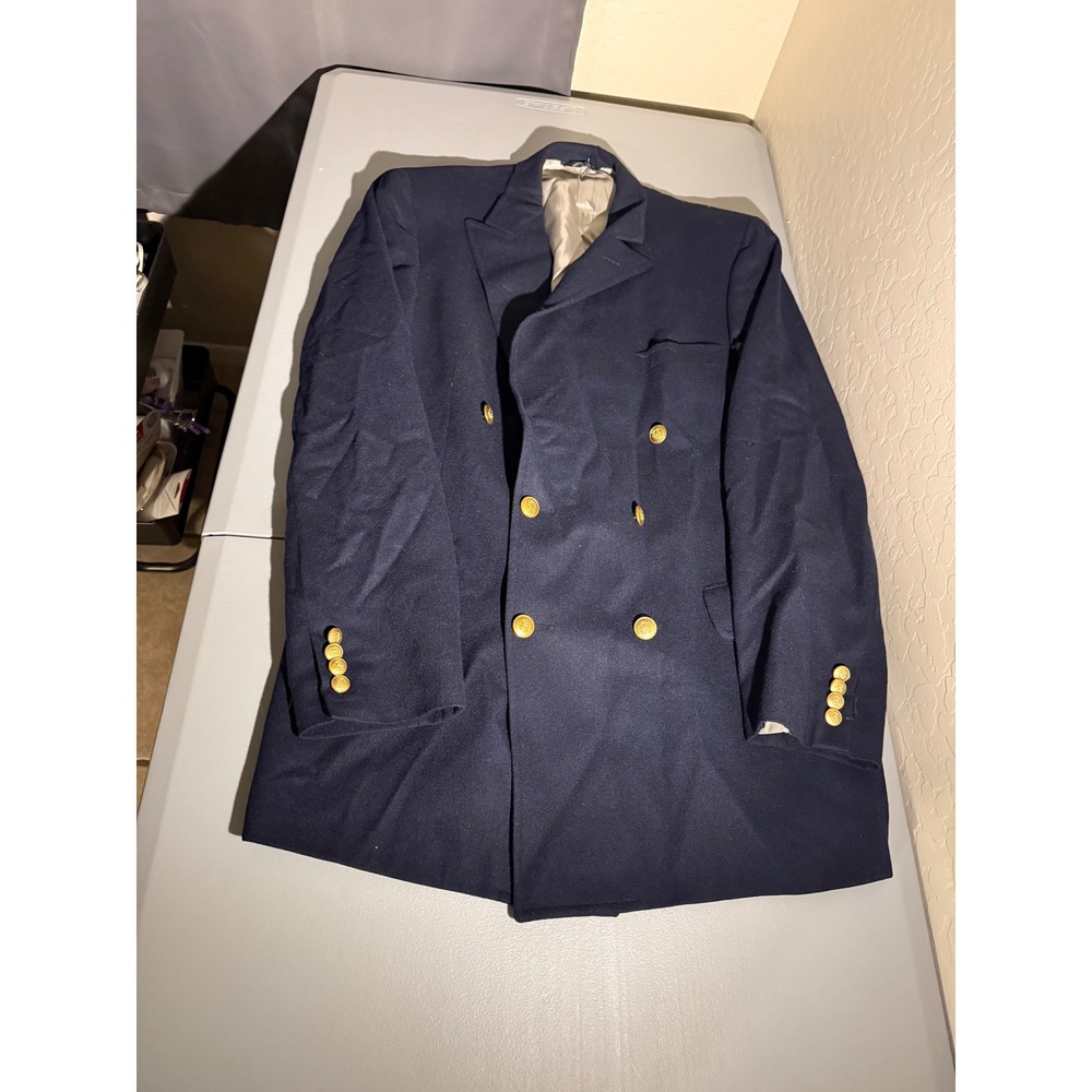 VTG Chaps Ralph Lauren Navy Blue Wool Double Breasted Blazer Jacket USA Made